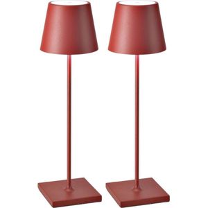2 Stuks - Oplaadbare Tafellamp - Dimbaar - Aluminium - Bureaulamp - Waterdicht - 38CM - Rood
