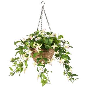 Emerald - Kunstplant Fuchsia in hangmand UV crème/roze 45cm - Kunstplant voor binnen