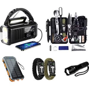 Noodradio Solar Opwindbaar - 10.000mAh - Solar Powerbank 20.000mAh - Draagbare en Opwindbare Radio - Nood Radio - Noodradio dab Solar Opwindbaar - Noodpakket voor thuis - Oorlog - Denk vooruit - Overlevingspakket - Bij Rampen