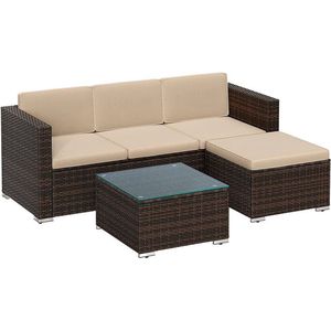 Rootz Garden Sofa - Tuinmeubelset - 3-zitsbank - Tuinbank Met Tafel - Outdoor Seating Set - Bruin/Taupe