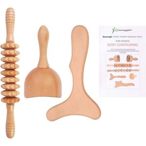 3-in-1 Anti-Cellulitis Houten Massageset met Zweedse Massagerol en Contourplank voor Maderotherapia