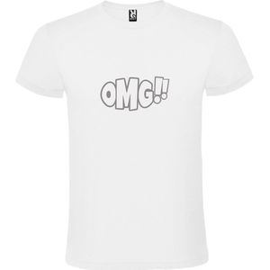 Wit t-shirt met tekst 'OMG!' (O my God) print Zilver  size M