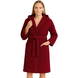 Barbons Badjas Dames - Katoen met Capuchon - Oekotex - Wijnrood - XL