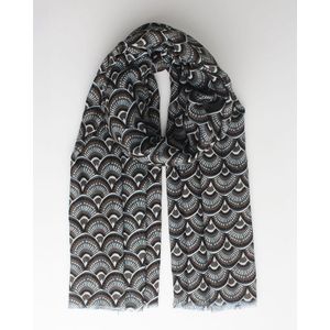 Estelli scarf- Accessories Junkie Amsterdam- Shawl- Dames- Herfst winter- Langwerpige- Katoen- Cosy chic- Grafische print- Zwart grijs taupe