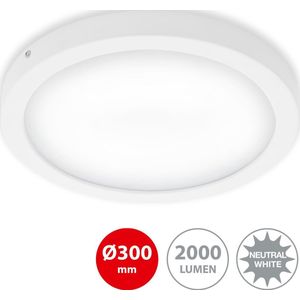 Briloner Leuchten LED plafondlamp opbouw armatuur met neutraal witte lichtkleur, 21 Watt, 2.000 Lumen, 4.000 Kelvin, rond chroom mat, Ø 30cm