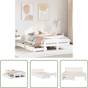 The Living Store Bedframe zonder matras massief grenenhout wit 135x190 cm - Slaapcomfort - Houten Bed - Tweepersoonsbed - Boxspring - Bedstee