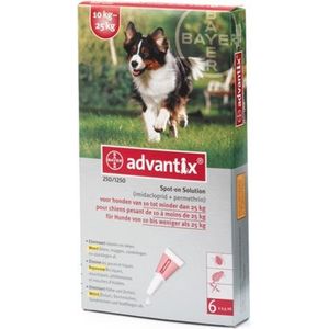 Advantix 250/1250 Anti vlooienmiddel en tekenmiddel Hond - 6 pipetten