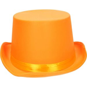 Fiestas Guirca verkleed hoge hoed - oranje - voor volwassenen - carnaval kleuren thema accessoires