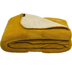 GAEVEs-sZest - Fleece deken - heerlijk zacht, warm plaid - Vacht flanel - Oker geel - 160 x 130 cm