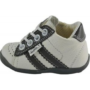 Leren schoenen -  wit/antraciet/grijs - jongen/meisje - eerste stapjes - babyschoenen - flexibel - sneakers - maat 19