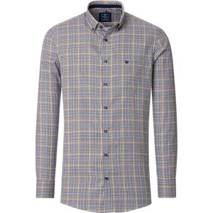 Redmond comfort fit overhemd - Oxford - blauw - wit en geel geruit - Strijkvriendelijk - Boordmaat: 51 - 52