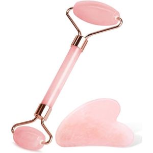 Gua Sha en Jade Roller Set - anti-aging gezichtsmassage - 2 stuks - roze
