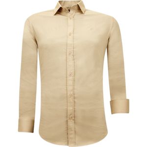 Luxe Blanco Moderne Satijn Overhemd - Slim Fit - 3070 - Beige