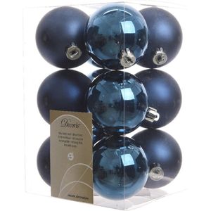 12 stuks Kerstbal plastic glans-mat diameter 6cm nacht blauw KSD
