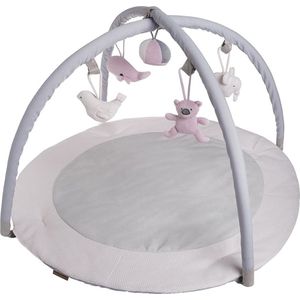 Baby's Only Rond baby speelkleed met boog - Baby gym - Playmat - Speelmat - Classic Roze/Baby Roze/Wit - 87 cm - Gebreide figuurtjes