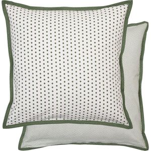 Clayre & Eef - Katoenen - stoel - Kussenhoes - Stippen en stipjes in wit met groen - 40 X 40 CM