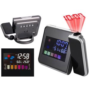 IBBO® - Digitale projectieklok - Laser projector Wekker - 5-in-1 projector met wekker - reiswekker + klok + weerstation + kalender - 24 uurs - Temperatuur - Weer - Zwart