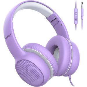 StayPowered Hoofdtelefoon - Veilig Geluid voor Kinderen - Volumeregelaar - Stereogeluid - Audio Sharing - Comfortabele Oorkussens - Ingebouwde Microfoon - Speciaal voor Kids - Zachte Eco-Lederen Oorkussens - Paars - Levering Sneller dan Aangegeven!