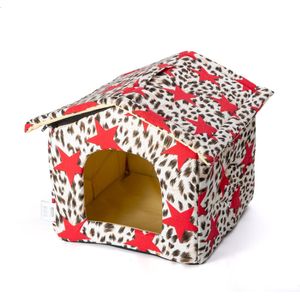 Nobleza Stoffenhuis - Kattenholletje - Kattenhuis - Hondenhuis - Opvouwbaar huisje - Katoen - Wit met rode sterren - Maat S