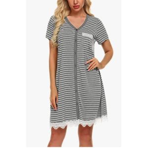 Dames nachthemd maat M grijs/wit gestreept