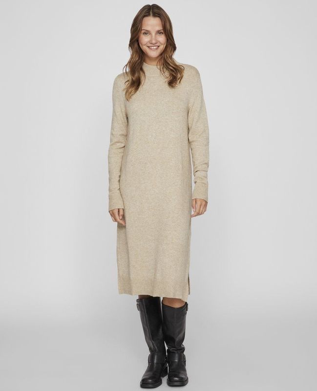 VILA - VIRIL CREW NECK MIDI DRESS - Gebreide Jurk - Lange Mouwen