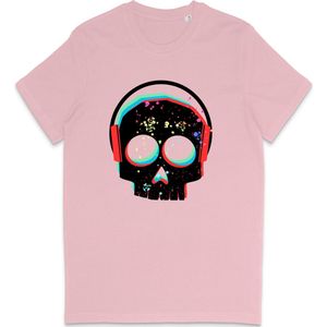 T Shirt Heren Dames - DJ Skull Grafische Print Opdruk - Roze - Maat M