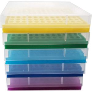 PCR Tube Rack 8 x 12 Array Pack van 5 - Blauw lichtblauw geel paars groen - Voor 0.2 ml Micro-Tubes