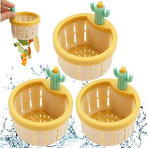 3 stuks cactus gootsteenafvoerzeef - cactus keukenspoelbak, afvoerzeef - kunststof cactus spoelbakfilter - druk op de automatische afvoermand voor keuken - badkamer (geel)