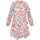 Usha - Jurk - Blauw - Pofmouwen - Knoopsluiting - Bloemenprint - Kort/mini