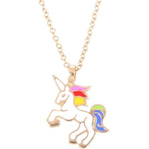 Unicorn Rainbow Ketting - Kinder Hanger Goudkleurig - Regenboog Eenhoorn - 45 + 5 cm - Fashion Favorite