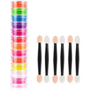 DW4Trading Glow in The Dark Oogschaduw Poeder - Neon Effect - 12 Kleuren - 6 Dubbele Brushes