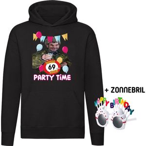 Party time 69 jaar Hoodie + Happy birthday bril - feest - verjaardag - jarig - 69e verjaardag - grappig - unisex - trui - sweater - capuchon