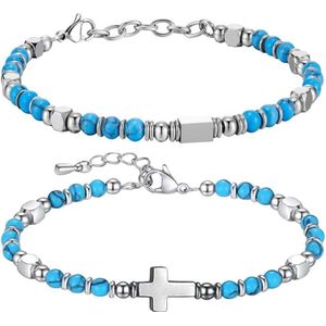 2 stuks damesarmband met tijgeroog-kralen - verstelbaar - roestvrij staal - Eén maat .