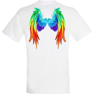 T-shirt Regenboog Vleugels | Love for all | Gay pride | Regenboog LHBTI | Wit | maat M