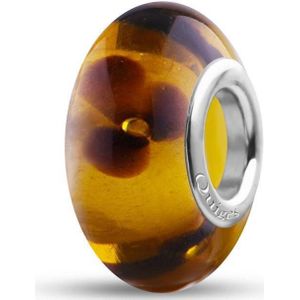 Quiges - Glazen - Kraal - Bedels - Beads Honing met Bruine Bloemen Past op alle bekende merken armband NG791