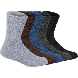 EGoods - 5 paar warme pluizige wintersokken voor heren en dames - Thermopantoffels in pure kleuren - Cadeau - UK maat 6-11.