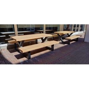 Picknicktafel 200 cm - Hoogwaardige kwaliteit - stalen frame 10 x 10 - 7 cm dik Douglas hout - HD hout en design