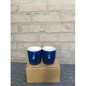 Argon - Set van 2 koffie/theetassen - 350 ml - Navy blauw/wit - hoge volumekorting