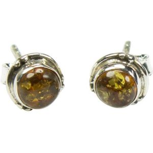 Zilveren knop oorbellen Amber / Barnsteen 925 zilver