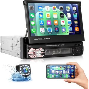 Din Autoradio - 7 Inch - Gemotoriseerd en Uitschuifbaar Touchscreen - Bluetooth - FM - USB + Achteruitrijcamera