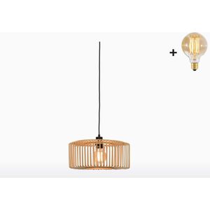 Hanglamp - BROMO - Naturel Bamboe - Rond - Small (40x18cm) - Met LED-lamp