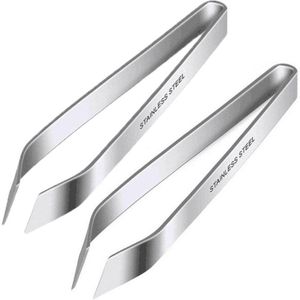 2-stuks Pincet -Keukenpincet -Visgraatverwijderaar - Haarverwijderingsclip - Visgraatverwijderingsclip - Braamverwijderingsclip - Pincet van roestvrij staal 430 - Hoekige pincet - Geschikt voor koken in de keuken en voedselverwerking - Zilver