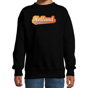 Zwarte fan sweater voor kinderen - Holland met Nederlandse wimpel - Nederland supporter - EK/ WK trui / outfit 152/164
