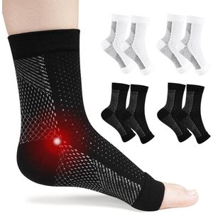 Plantaire Fasciitis Neuropathie Sokken - Enkel Compressiesokken Ademend Antislip - Dames Heren Pijnbestrijding Vliegen Hardlopen - 4 Paar (L/XL 2 wit-zwart + 2 zwart-wit) .