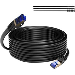 Outdoor Waterdichte Direct Burial RJ45 Ethernet Network Cable CAT 7 - 10 Gigabit Ethernet - LAN & Patch Kabel - Zwart - 20 m - 15 kabelbanden