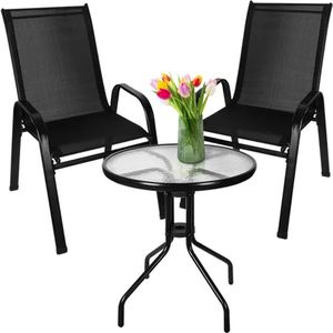 Balkon Meubelset: Tafel en 2 Stoelen - Perfect voor Kleine Ruimtes - Zwart