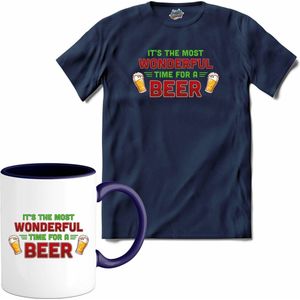 It's the most wonderful time for a beer - foute bier kersttrui - T-Shirt met mok - Meisjes - Navy Blue - Maat 12 jaar