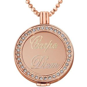 Quiges - Munthouder met Ketting en Munt 33mm Carpe Diem - Roségoudkleurig met Zirkonia - ERHS675