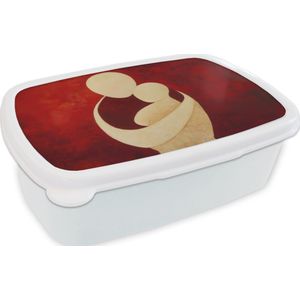 Broodtrommel Wit - Lunchbox Abstract - Moeder - Kind - Rood - Brooddoos 18x12x6 cm - Brood lunch box - Broodtrommels voor kinderen en volwassenen