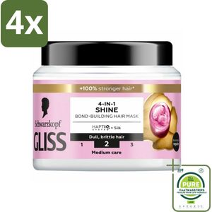 Gliss - Haarmasker - 4in-1 Hair Mask - Voor Zijdezacht en Glanzend Haar - 400 ml - Voordeelverpakking - 4 stuks - Haar masker - Zijdezacht haar